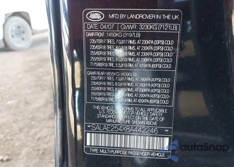 2008 Land Rover Lr3 V8 Se from USA, damaged, VIN SALAE254X8A442246